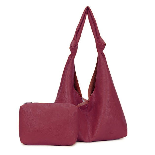Faux Leather Knotted Strap Handbag Wine