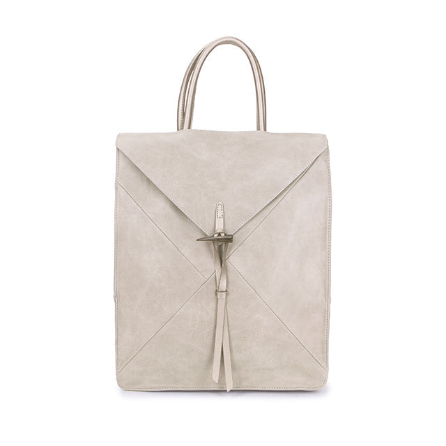 Faux Leather Backpack with Carry Handle - 12202 - Cream