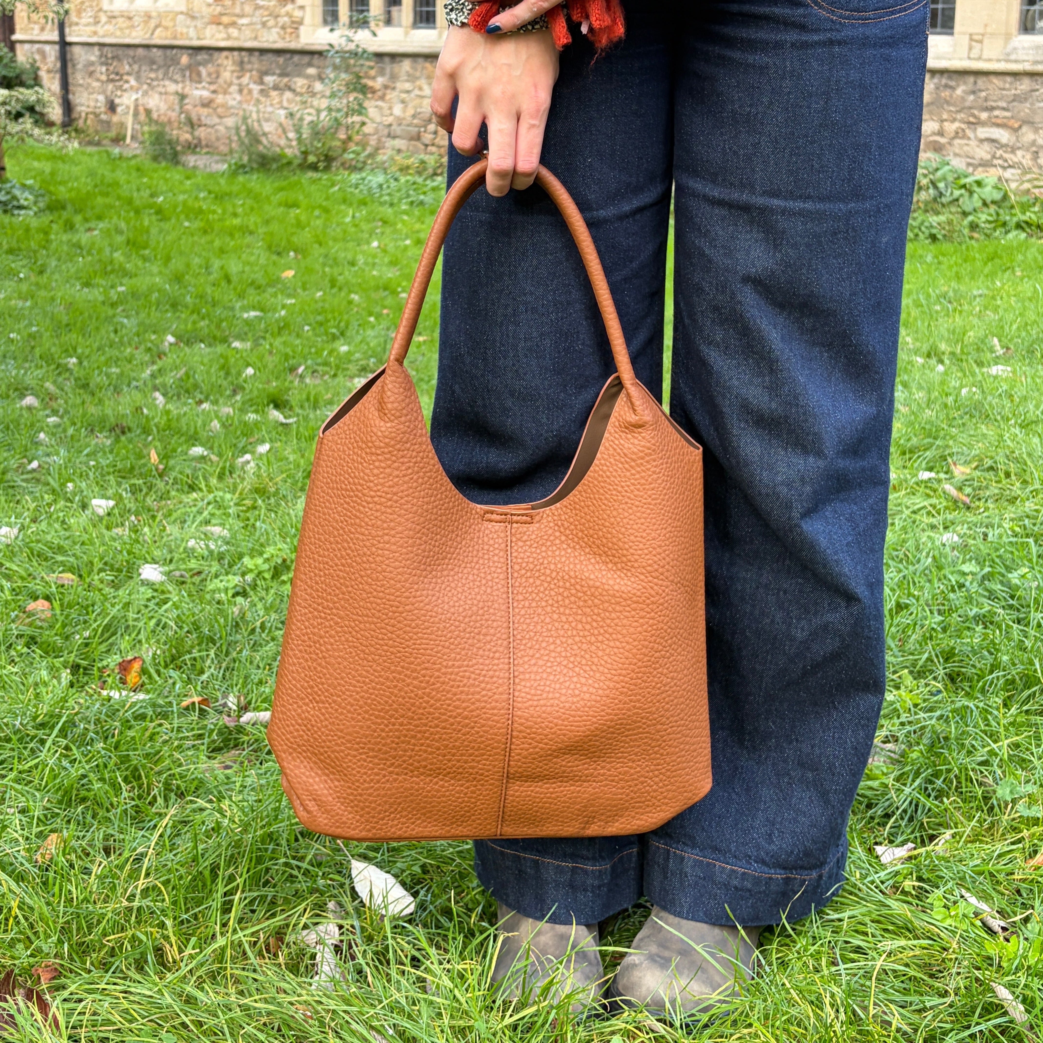 Faux Leather Shoulder Bag - Brown - Uneeka