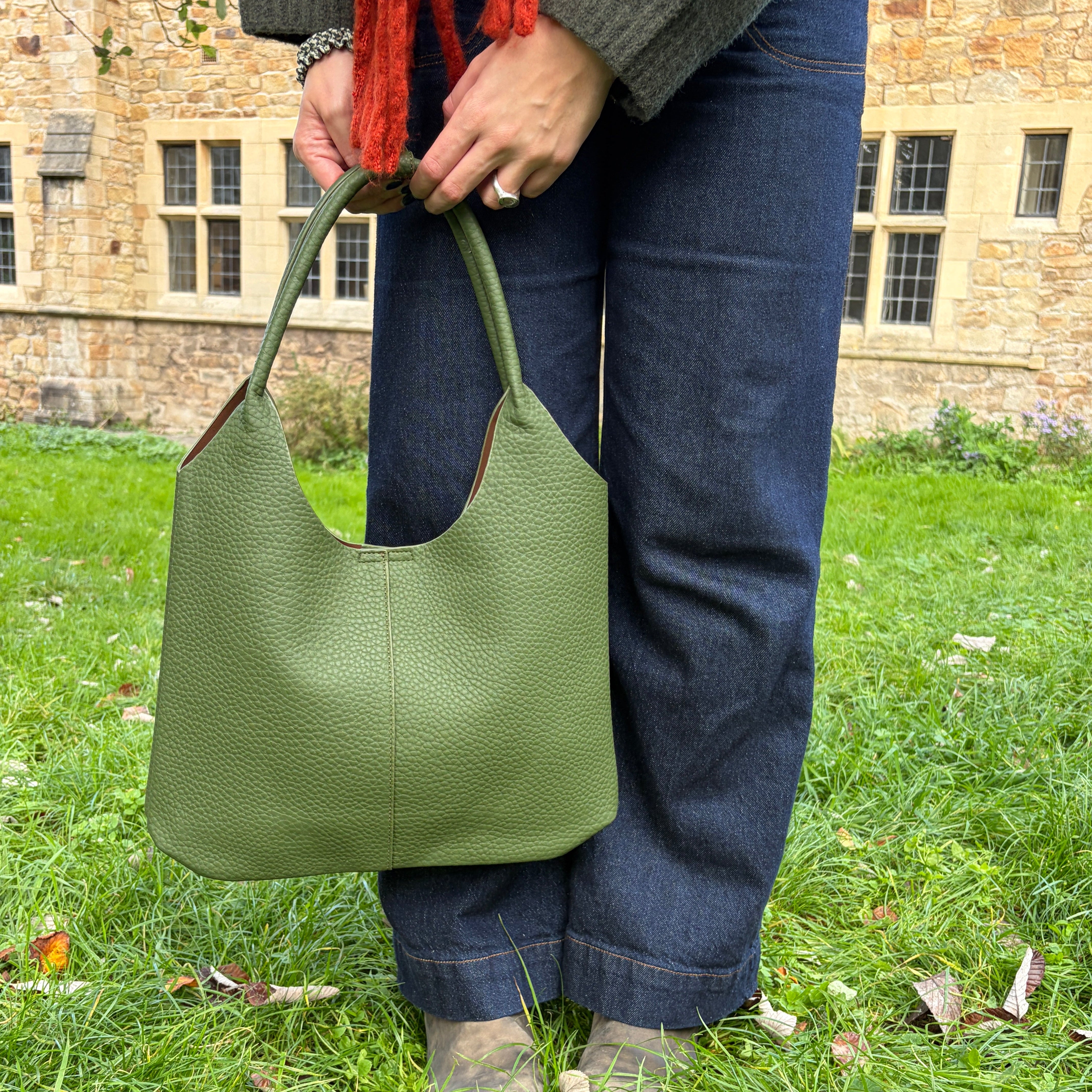 Faux Leather Shoulder Bag - Dark Green - Uneeka
