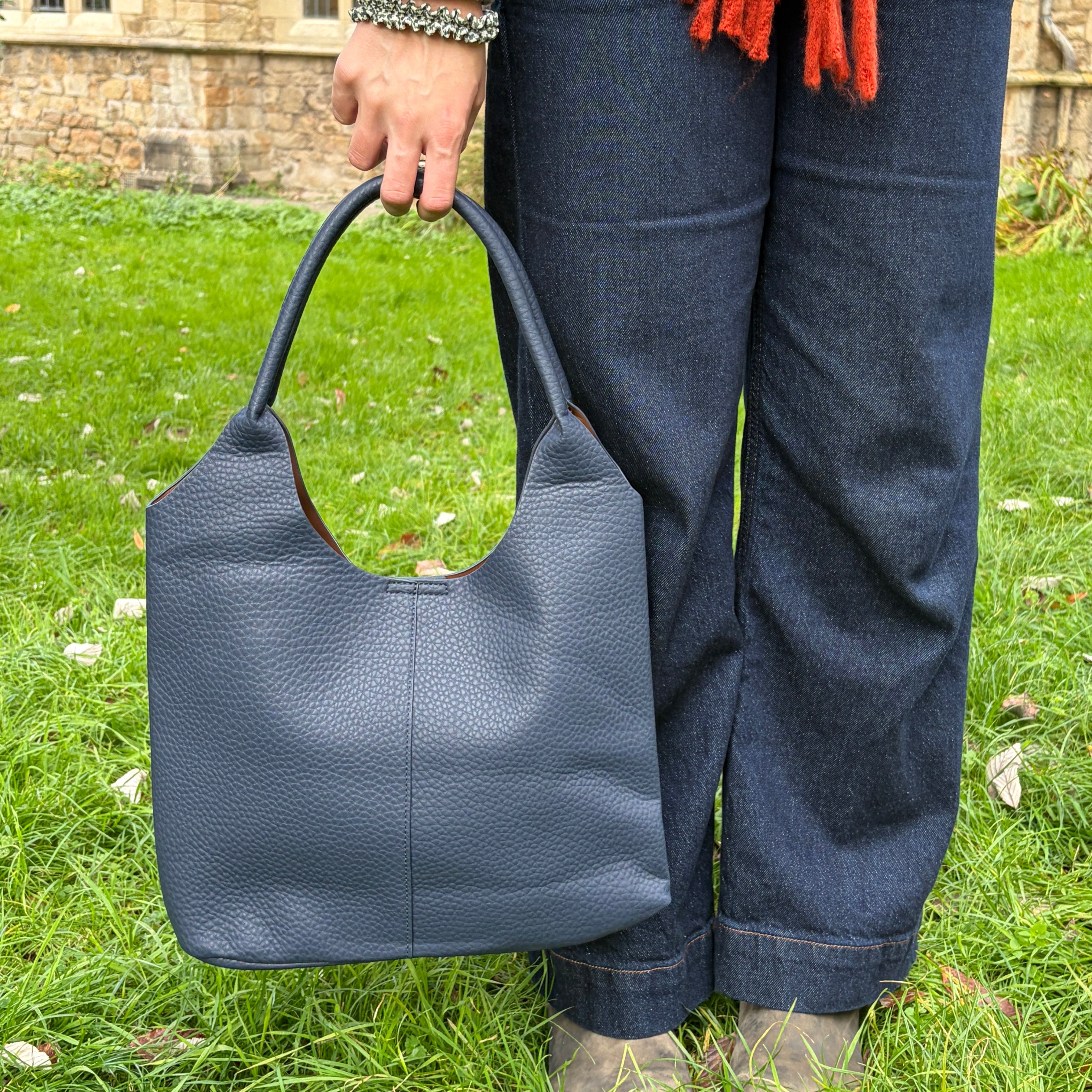 Faux Leather Shoulder Bag - Navy - Uneeka