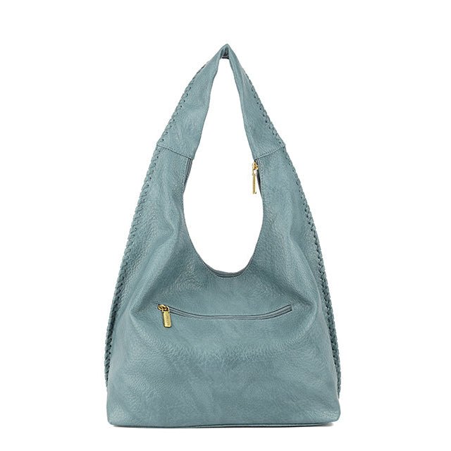 Faux Leather Woven Stitched Slouch Handbag Denim Blue - Uneeka
