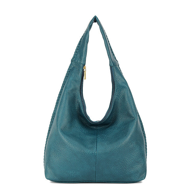 Faux Leather Woven Stitched Slouch Handbag Teal - Uneeka