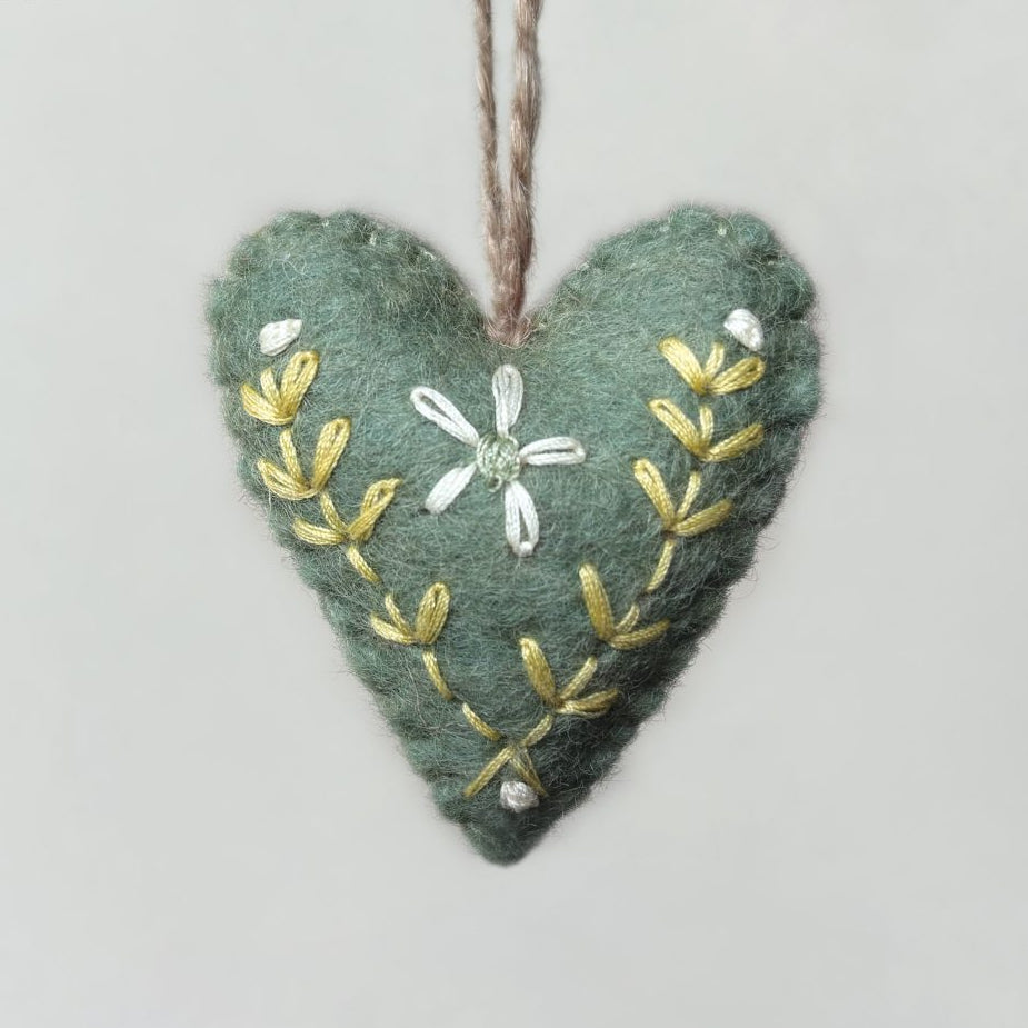 Felt Embroidered Floral Hanging Heart - 693 - Uneeka