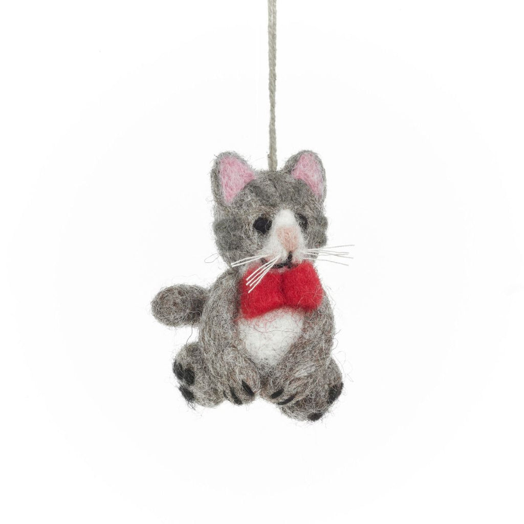 Felt Francis the Grey Cat with red bowtie