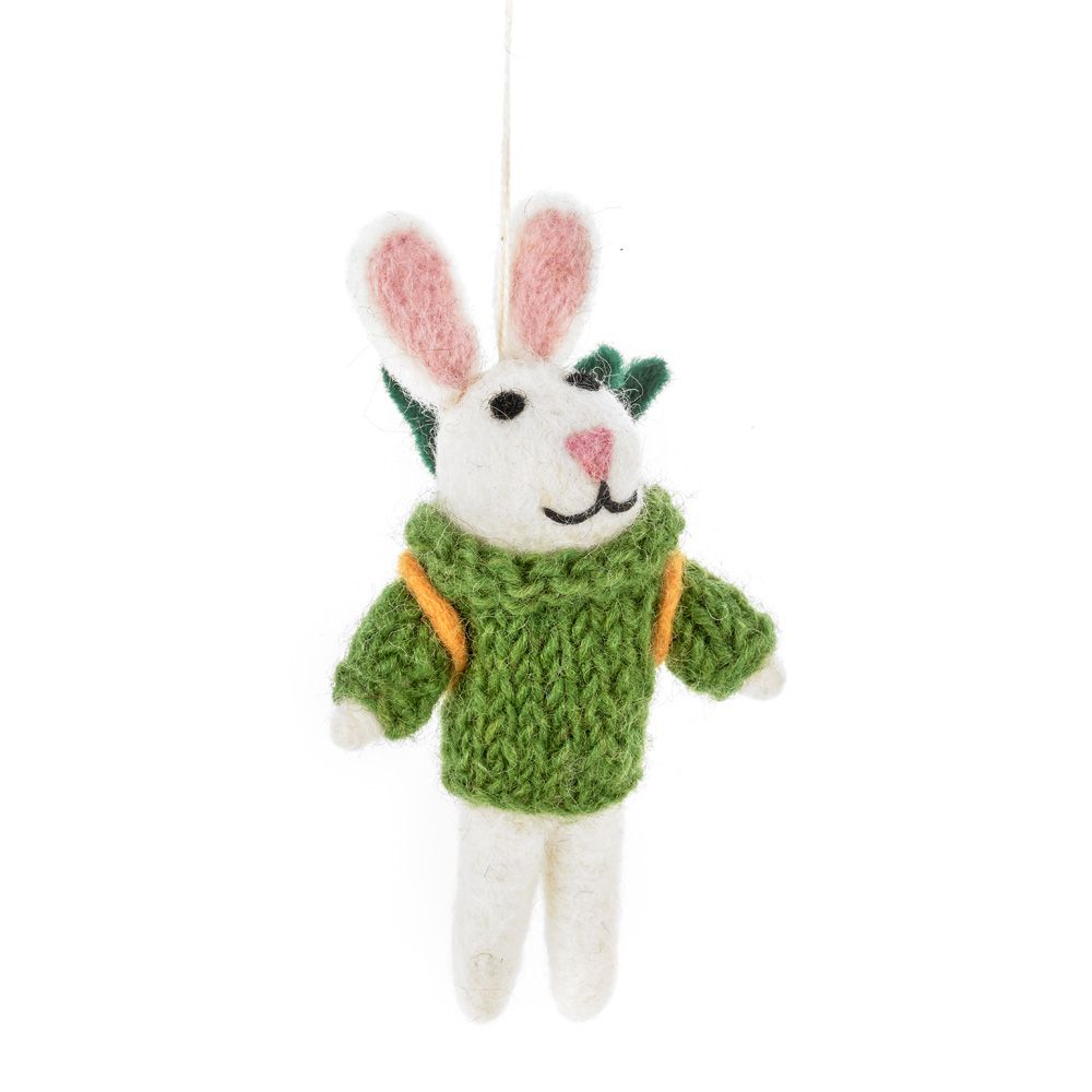Felt Robert the Rabbit With Carrot Backpack front view