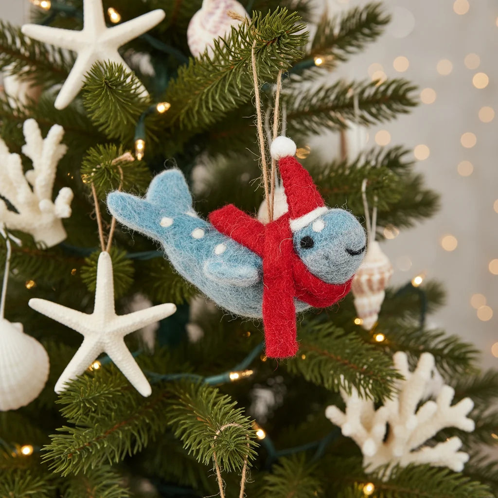 Felt Christmas Humpback Whale Hanging Decoration - Uneeka