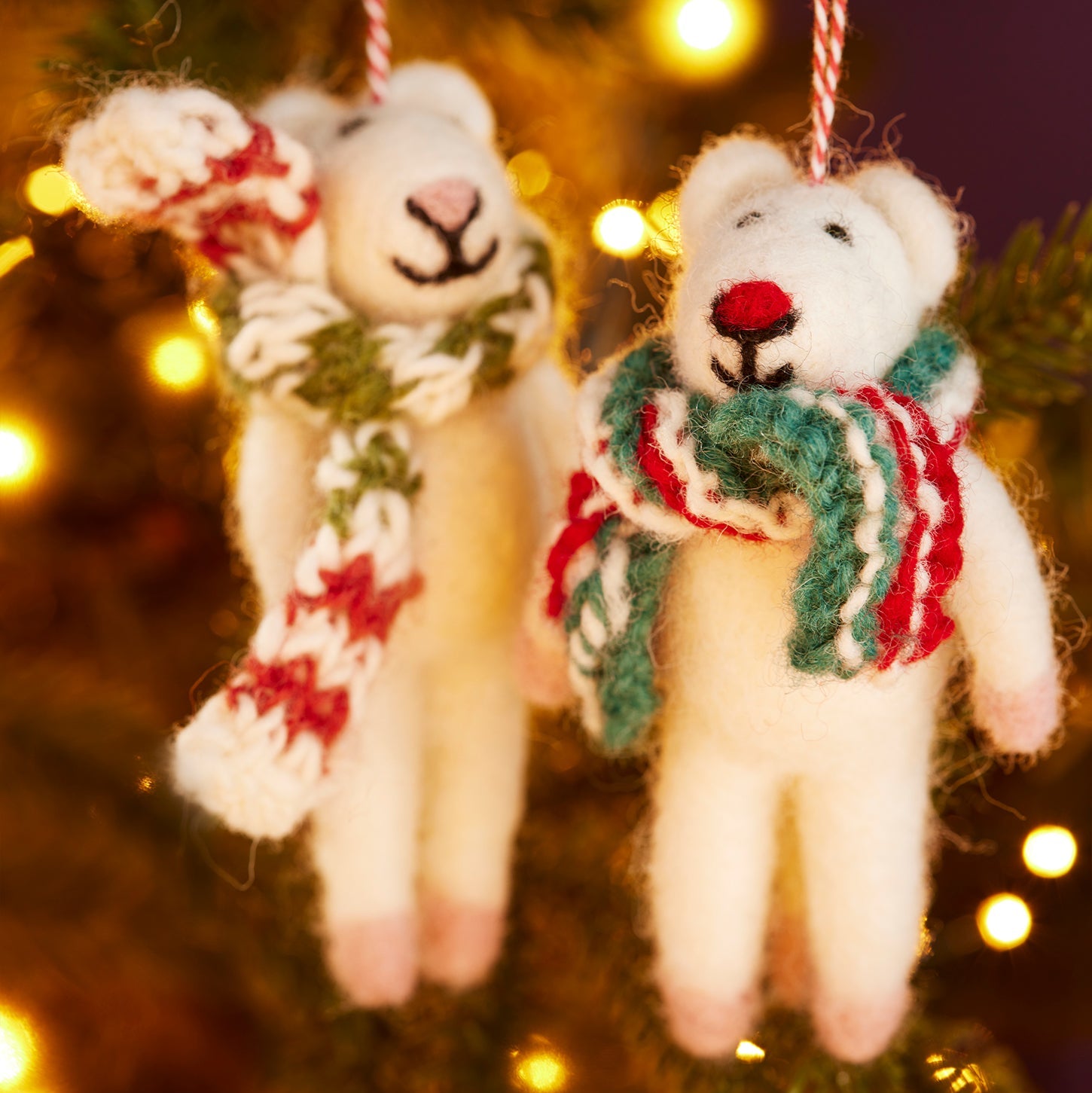 Felt Christmas Mouse with Handknit Scarf Hanging Decoration - Uneeka