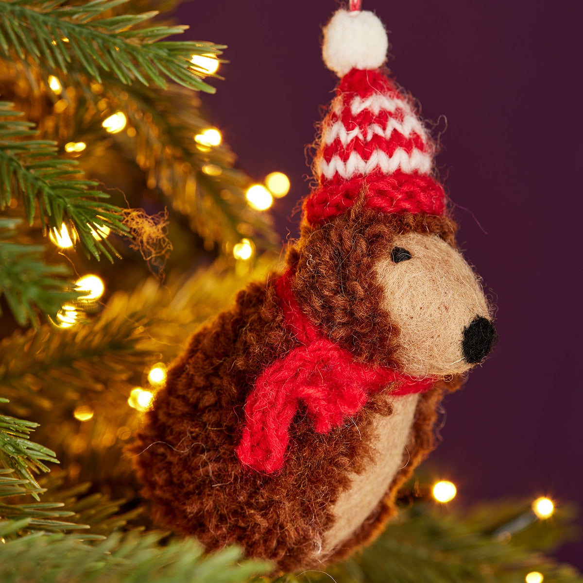 Felt Cosy Christmas Hedgehog Hanging Decoration - Uneeka