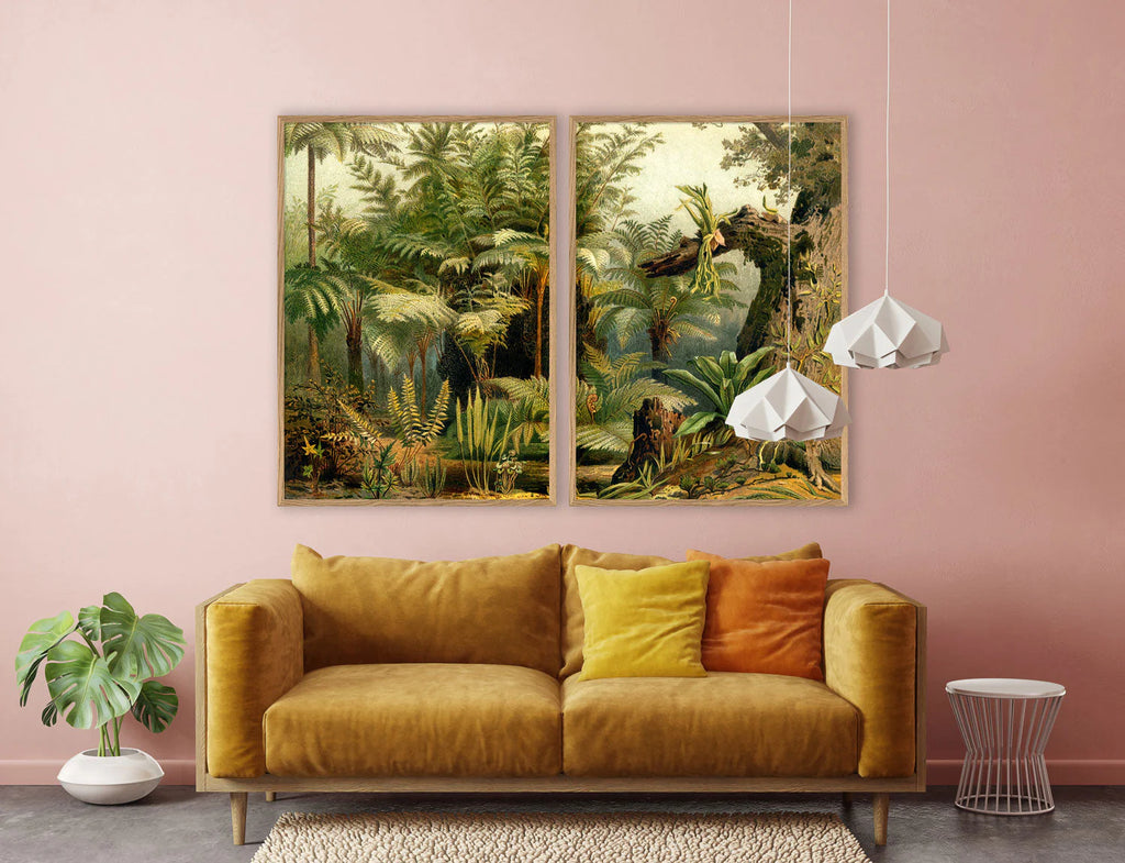 Fern Jungle Framed Print (RIGHT) Oak 50x70 70x100 100x140 display with left