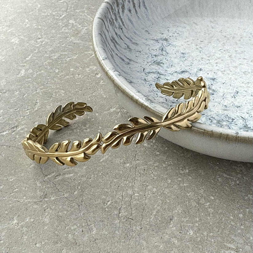 Fern Leaf Open Gold Bangle - BN003 - Uneeka