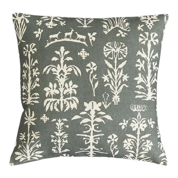 Flora & Fauna Patterned Cushion - Olive - Uneeka