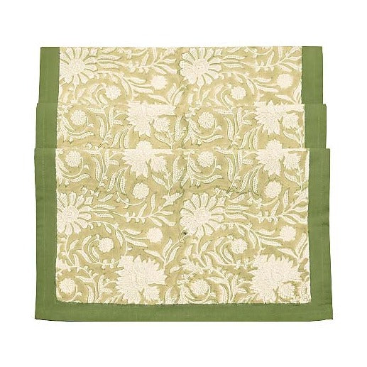 Floral Hand Block Print Cotton Table Runner olive