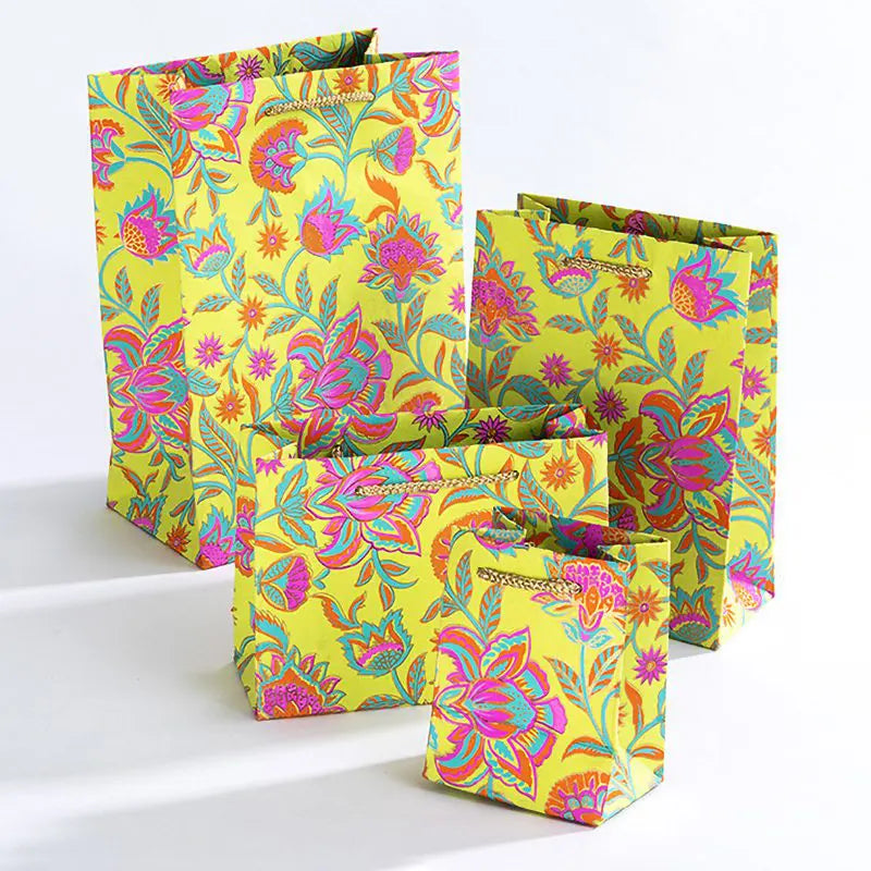 Floral Twist Gift Bag Lime various sizes