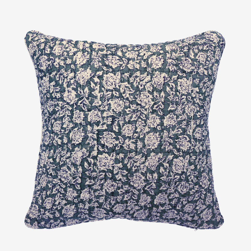 Floral Print Quilted Cushion - Blue - Uneeka
