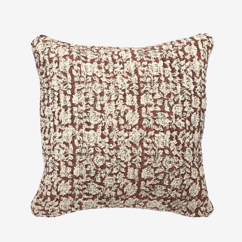 Floral Print Quilted Cushion - Terracotta - Uneeka