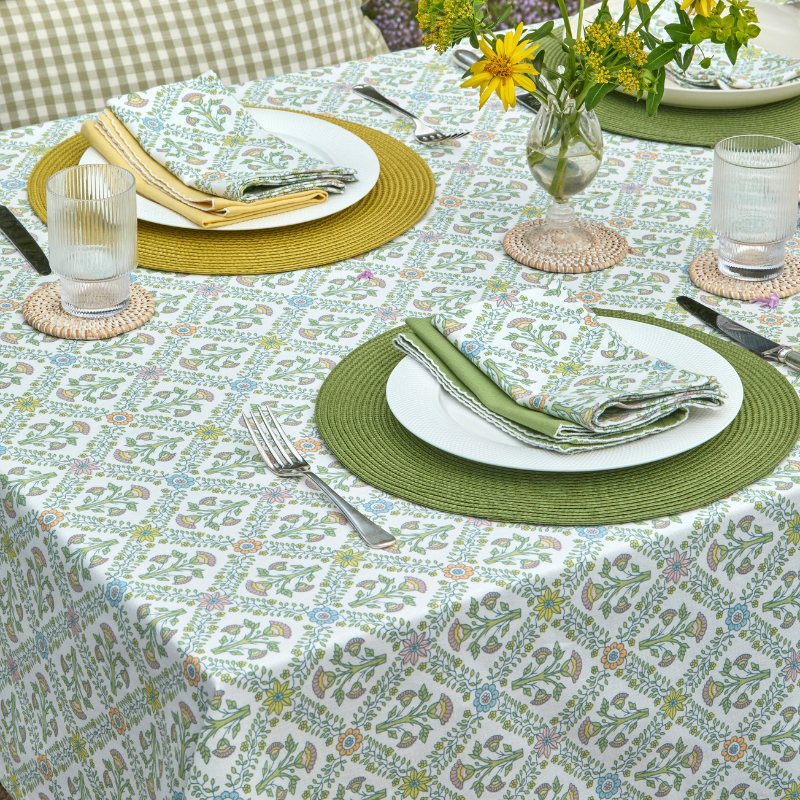 Floral Trellis Cotton Tablecloth - TRL70 - Uneeka