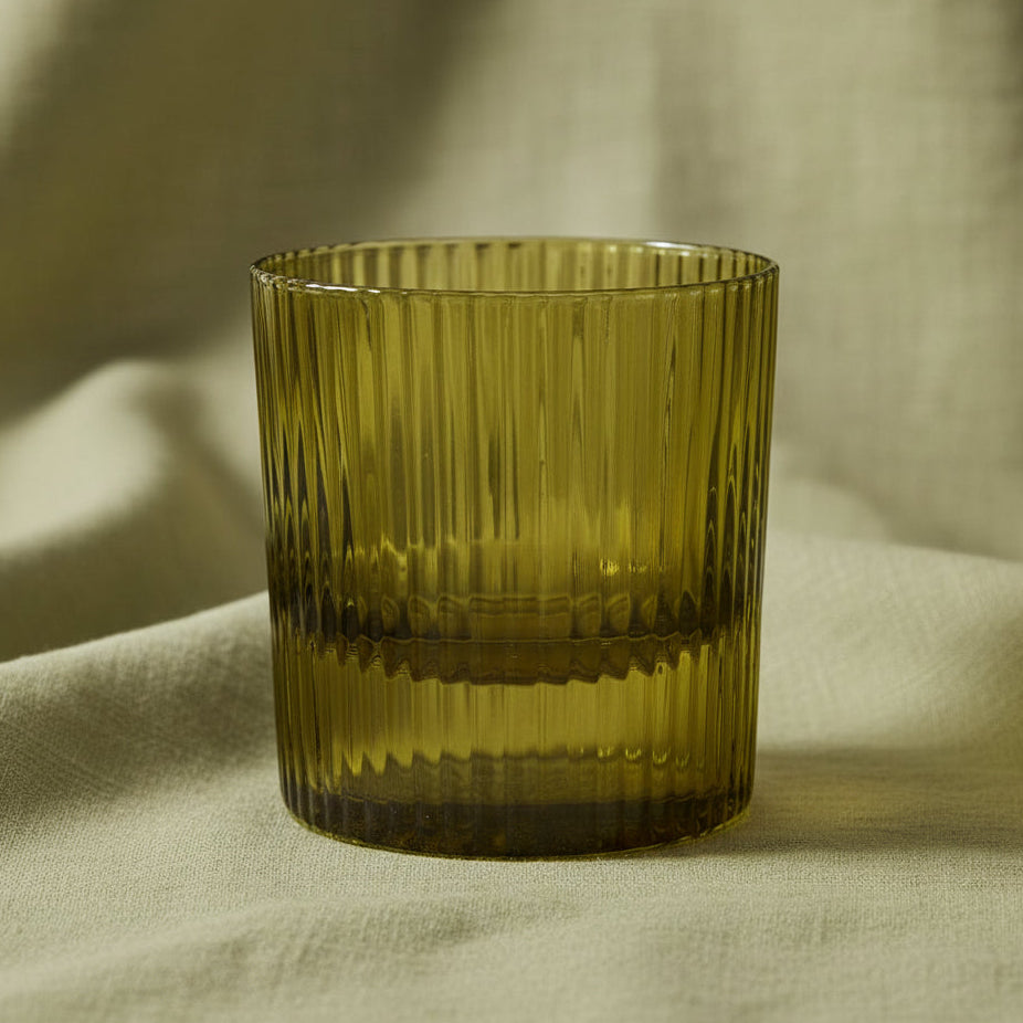 Fluted Olive Glass Lowball Tumbler - HHC122UK - Uneeka