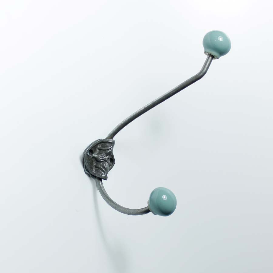 French Rosette Hat & Coat Hook with Ceramic Balls Teal