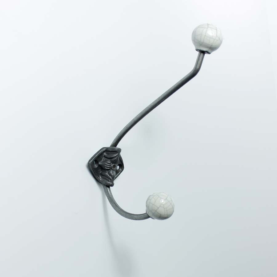 French Rosette Hat & Coat Hook with Ceramic Balls White Crackle