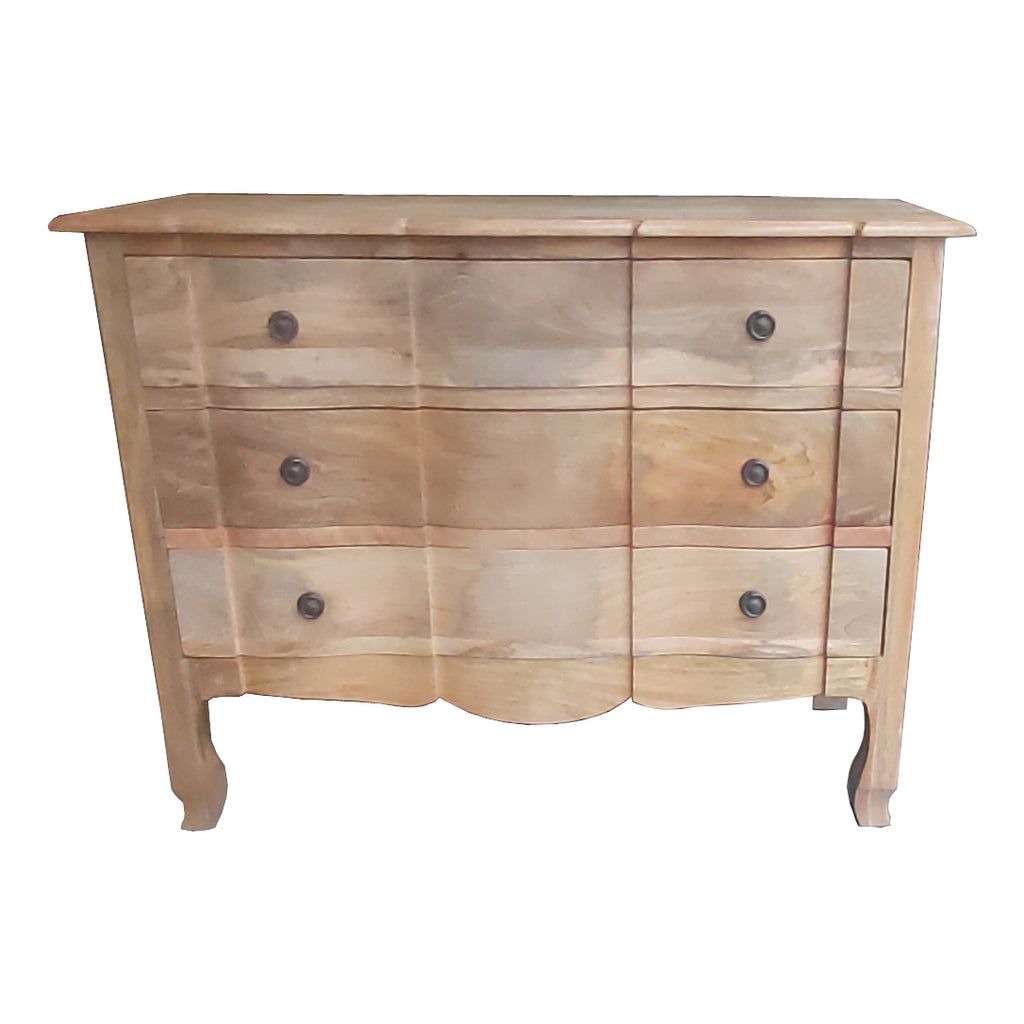 French Style Light Chest of 3 Drawers Natural Finish front view