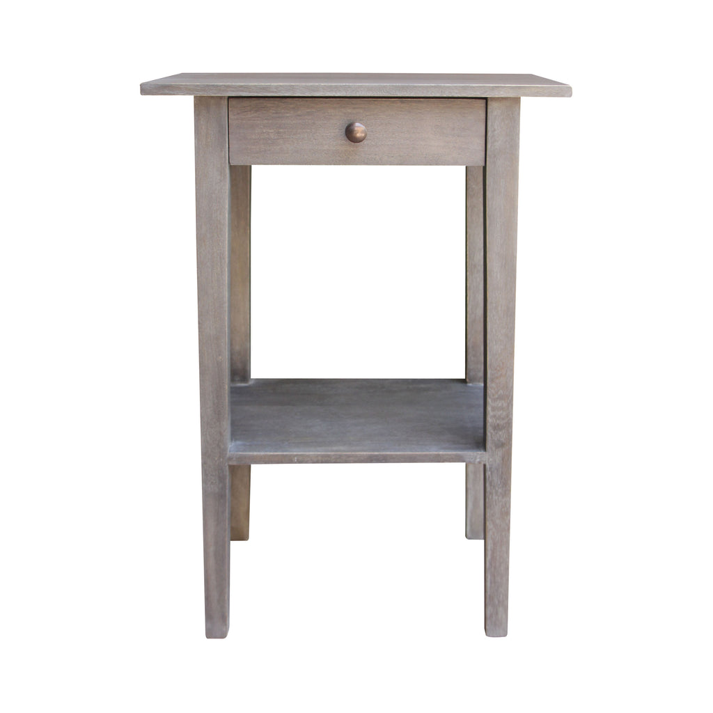 French Style Wooden Side Table Ash Finish solid indian mango wood tall slim side table with one drawer front view