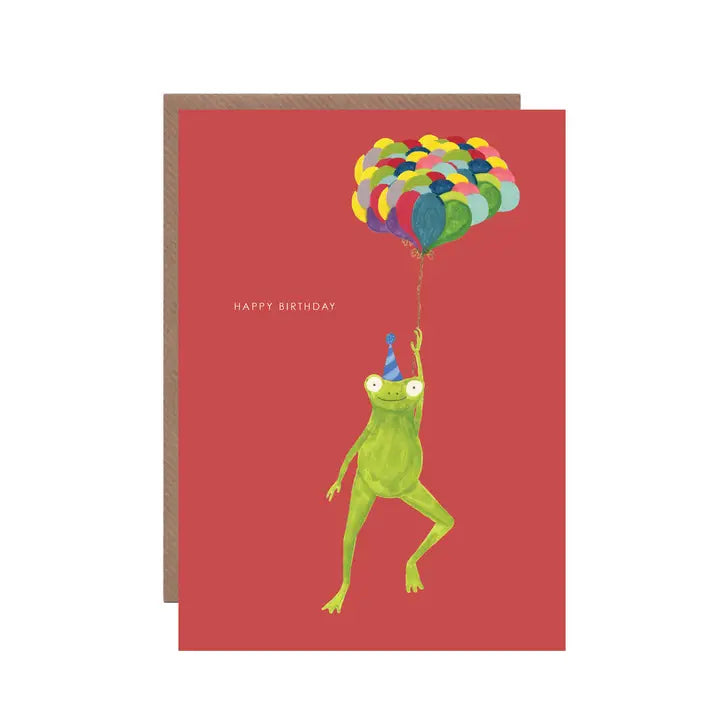 Frog With Balloons Greetings Card Uneeka