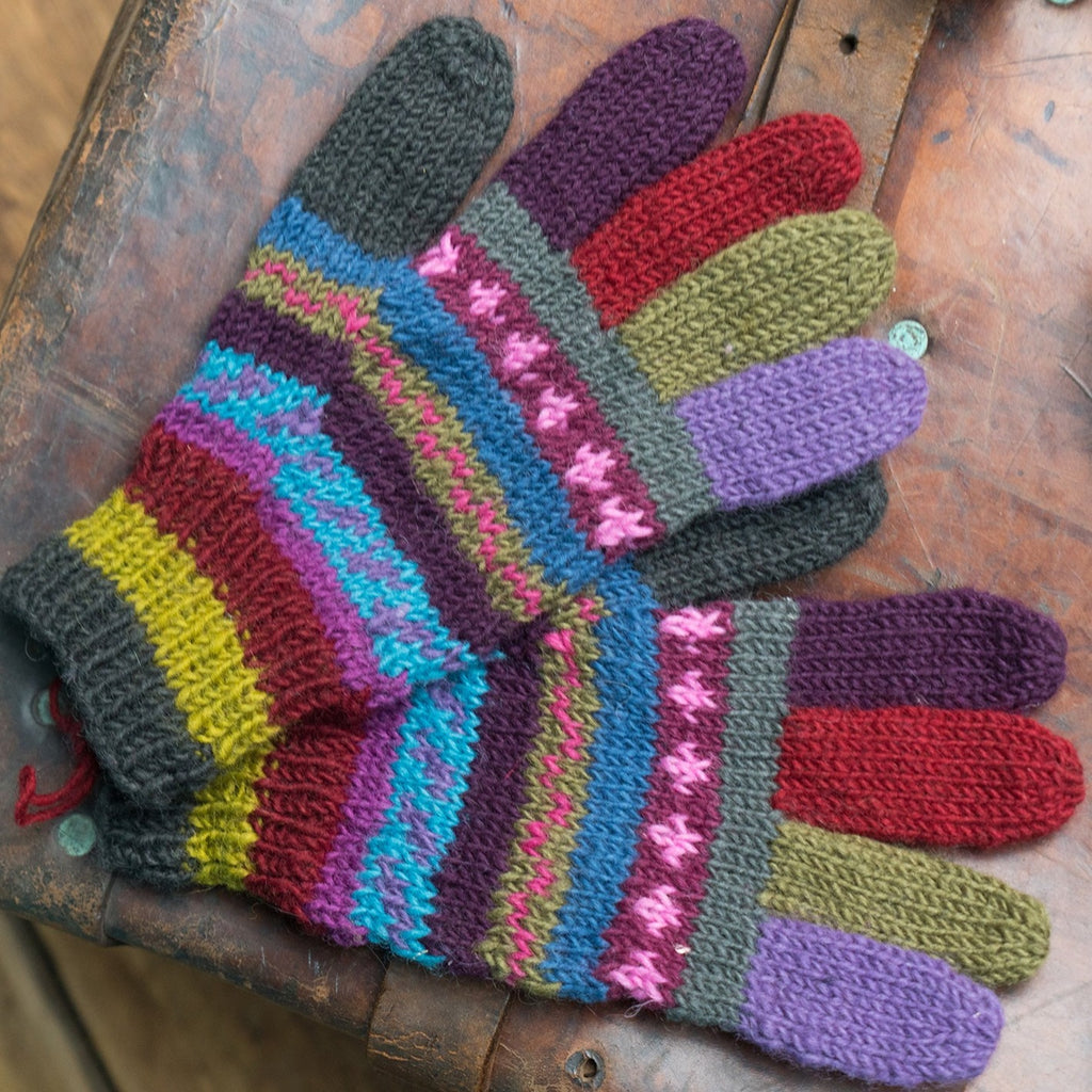 Pair of Hand Knitted Multi Colour Gloves