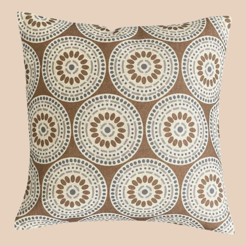 Geometric Circle Pattern Cushion - Ochre Yellow - Warm Tones - Uneeka