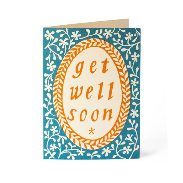 Get Well Soon Teal & Orange Greetings Card - CRDA6 GWS turquoise - Uneeka