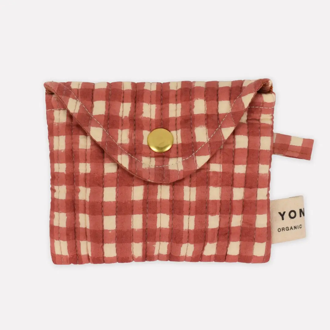 Gingham Organic Cotton Quilted Purse - Ginger - Uneeka