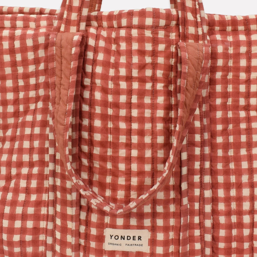 Gingham Organic Cotton Quilted Shoulder Bag - Ginger - Uneeka