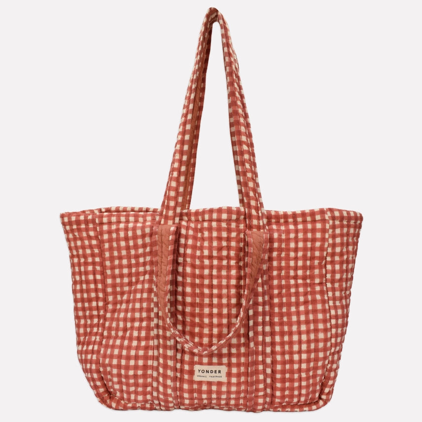 Gingham Organic Cotton Quilted Shoulder Bag - Ginger - Uneeka