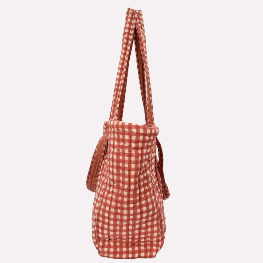 Gingham Organic Cotton Quilted Shoulder Bag - Ginger - Uneeka