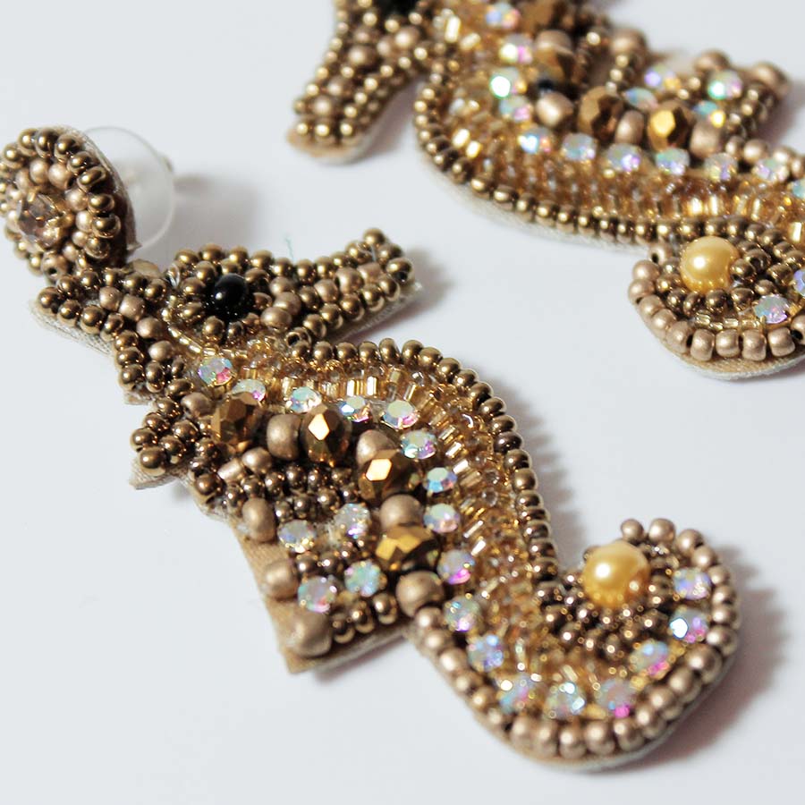 Beaded Gold Seahorse Drop Earrings