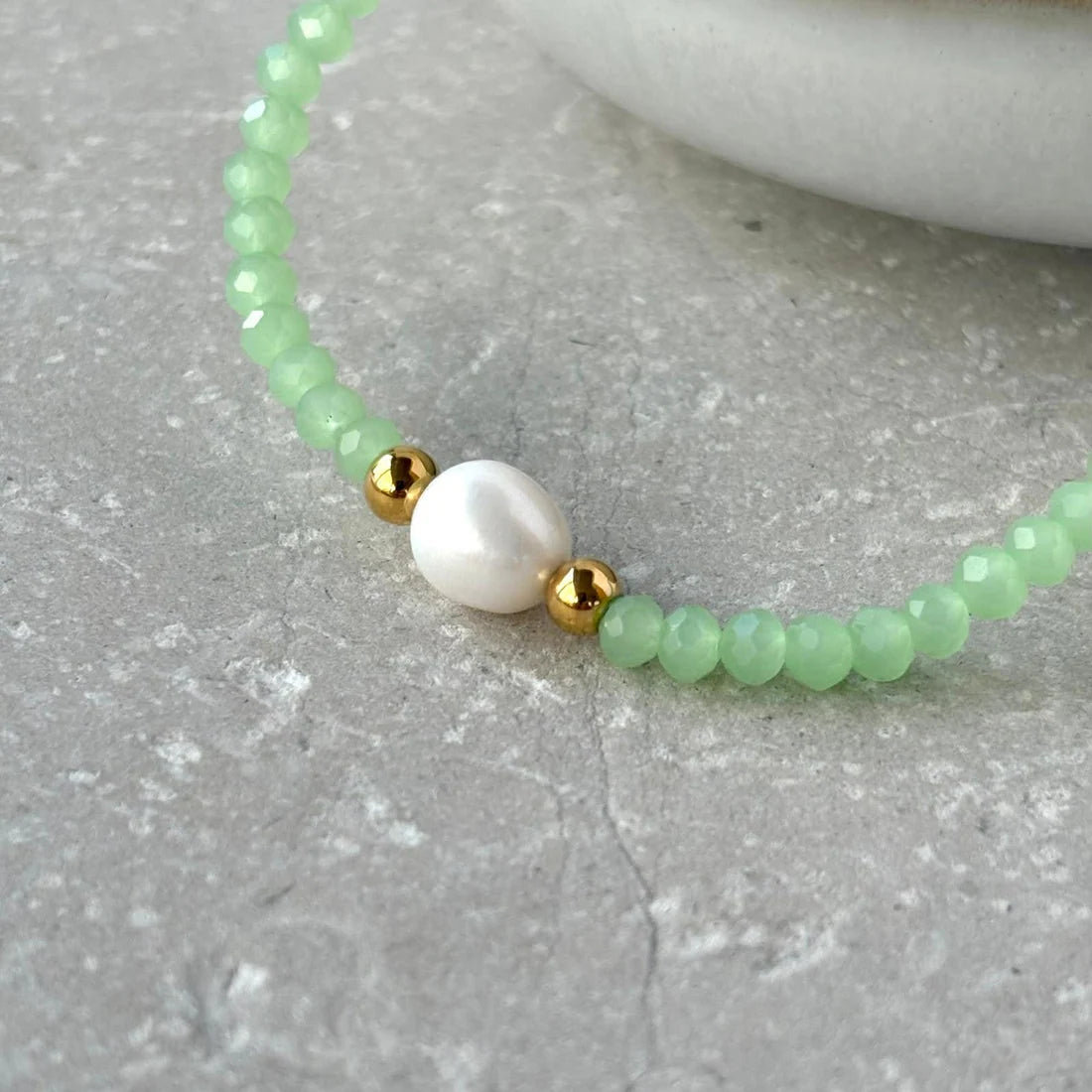 Gold Pearl & Bead Necklace Green - Uneeka