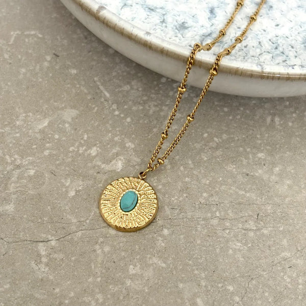 Gold Turquoise Shield Necklace - Uneeka