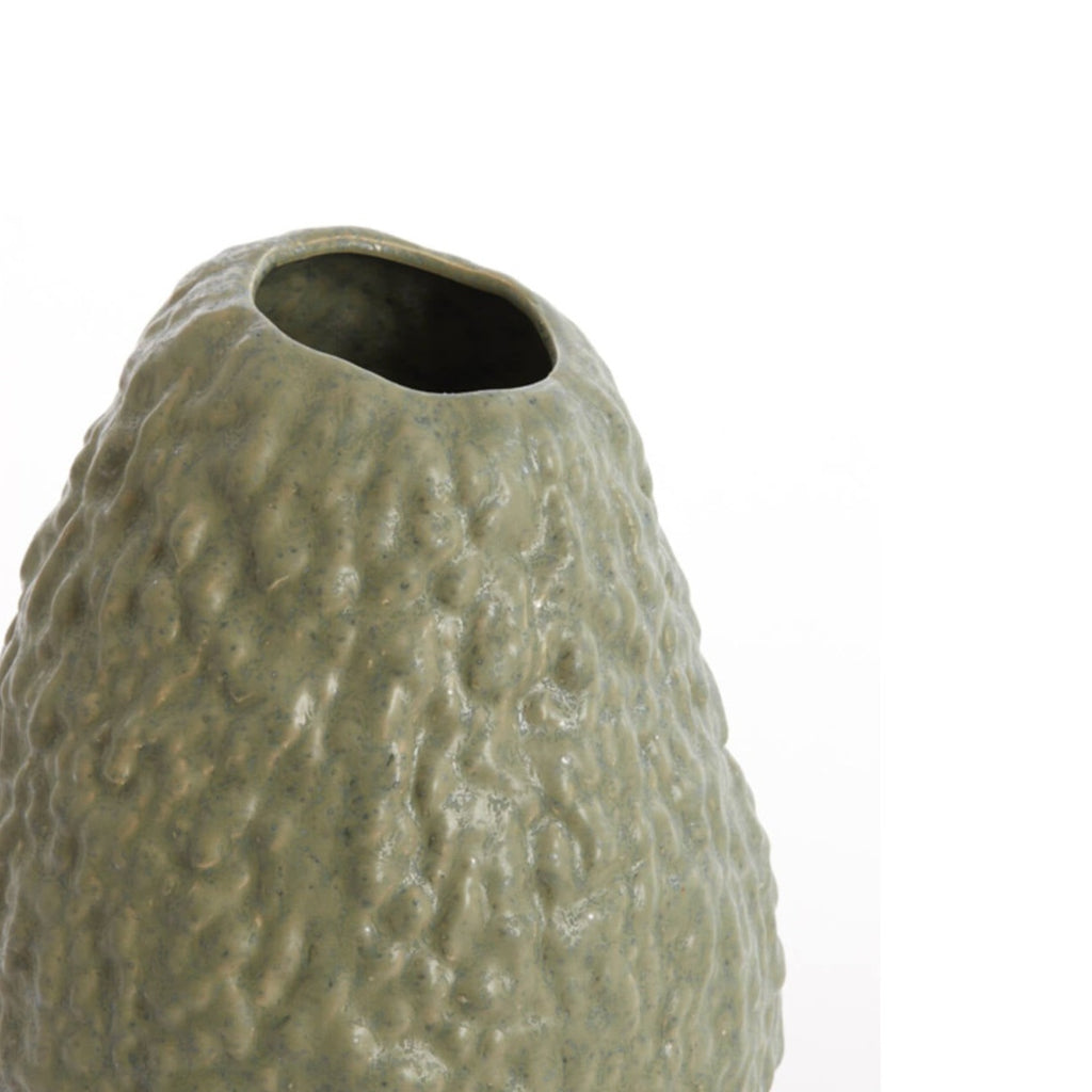 Green Avocado Style Ceramic Decorative Vase close up bumby texture