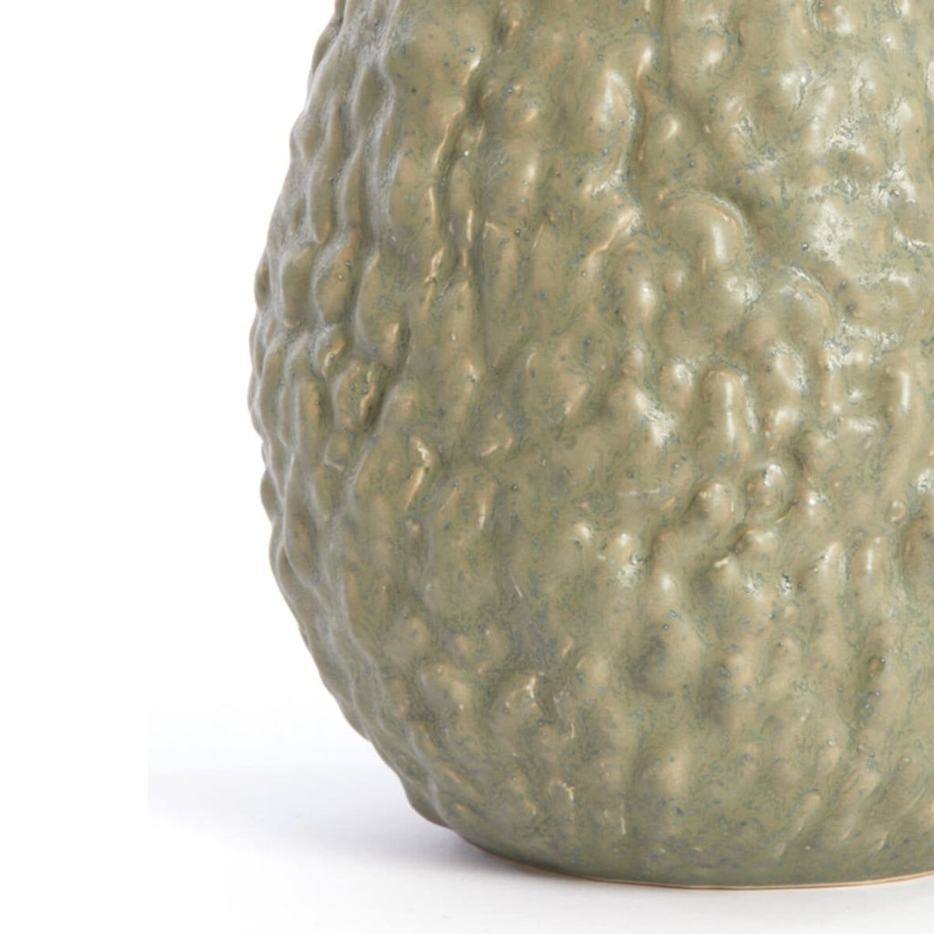 Green Avocado Style Ceramic Decorative Vase close up olive green bumpy texture