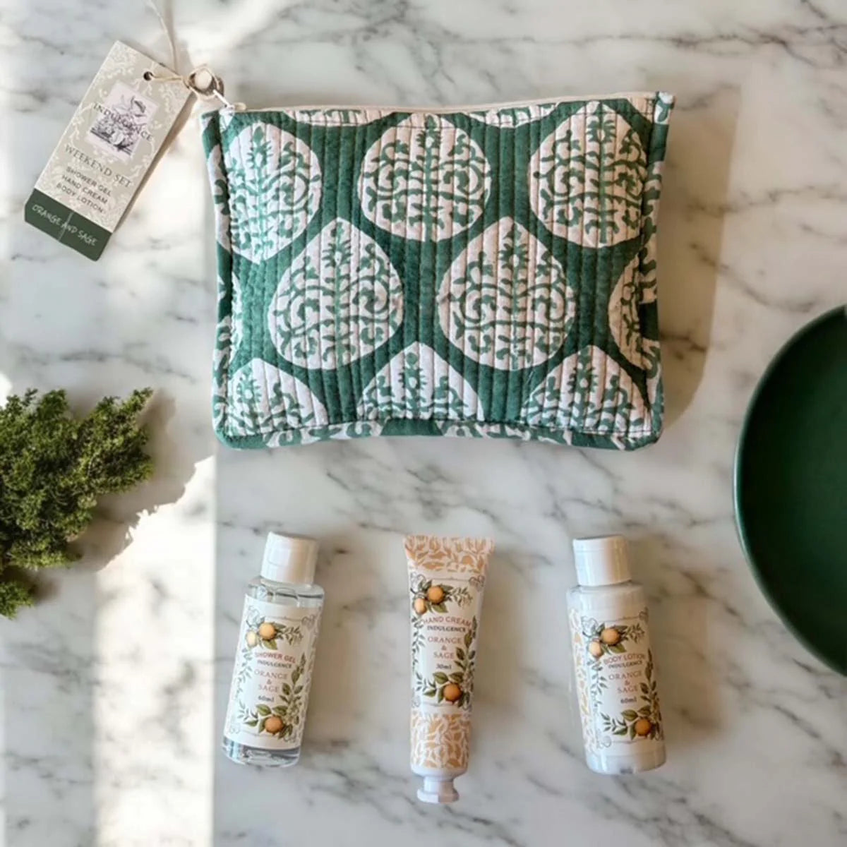 Green Block Print Pouch Bag Uneeka
