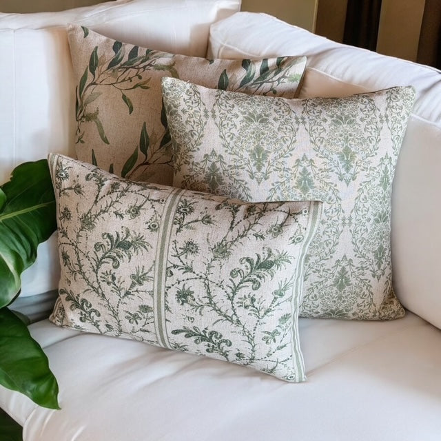 Green Delicate Floral Repeat Print Cushion - Amicus, olive cushion - Uneeka