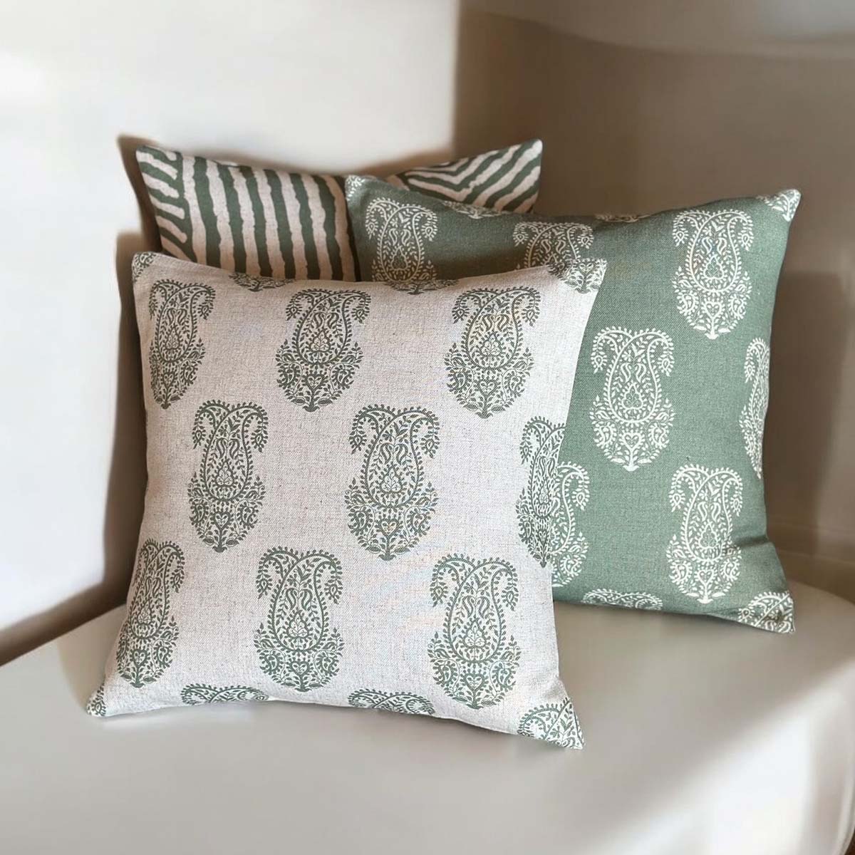 Green Dynamic Stripe Print Cushion - Pencil, moss Cushion - Uneeka