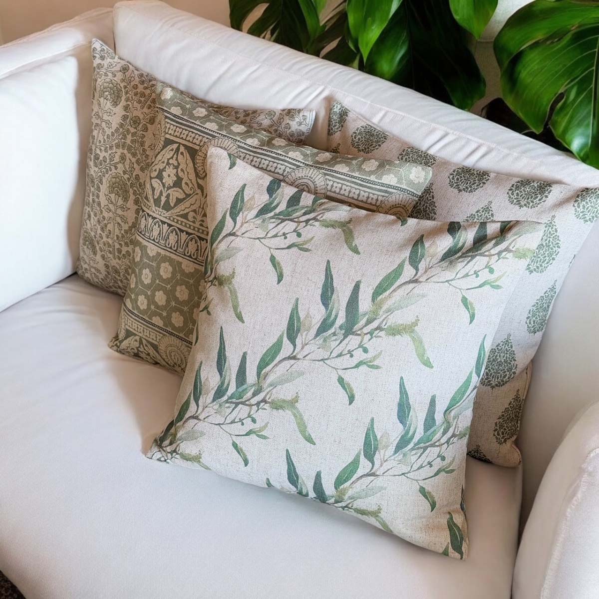 Green Leaf Stripe Print Cushion - Dreams cushion - Uneeka