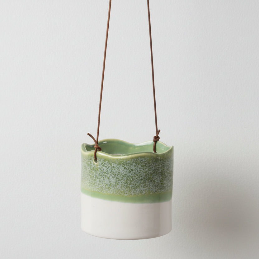 Green & White Reactive Wave Edge Hanging Plant Pot - GIG/HWAVE - Uneeka