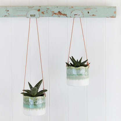 Green & White Reactive Wave Edge Hanging Plant Pot - GIG/HWAVE - Uneeka
