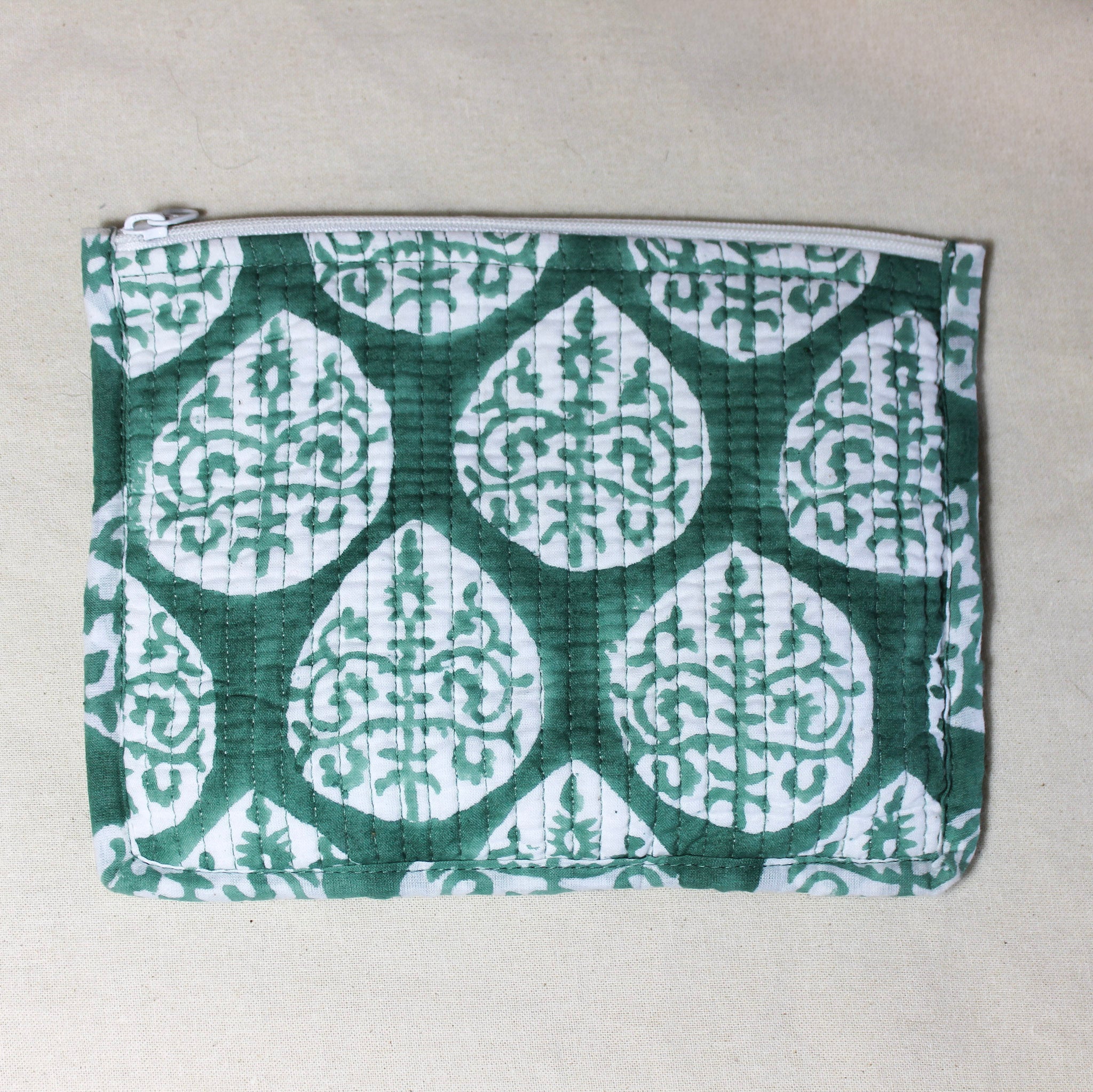 Green Block Print Pouch Bag Uneeka