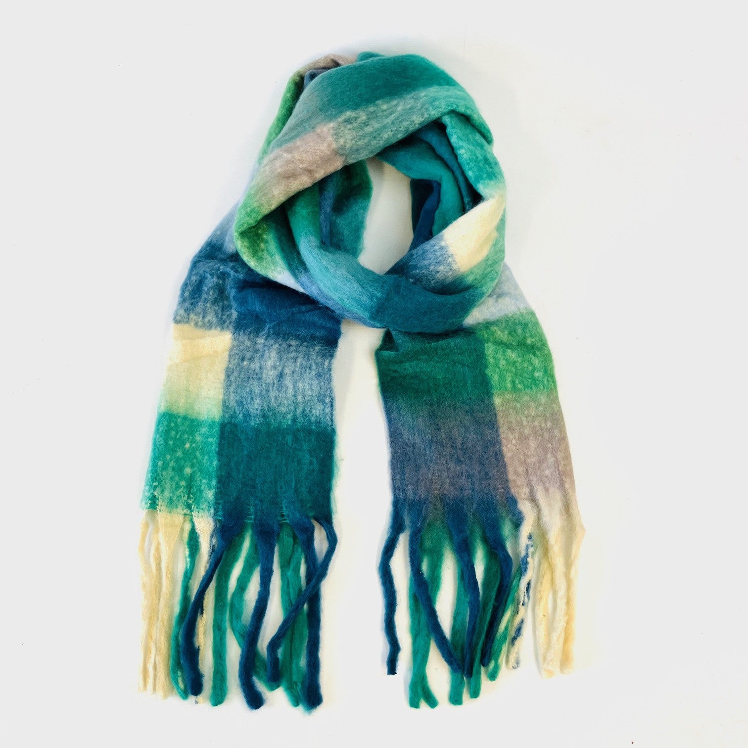 Green & Blue Block Colour Winter Scarf - Uneeka