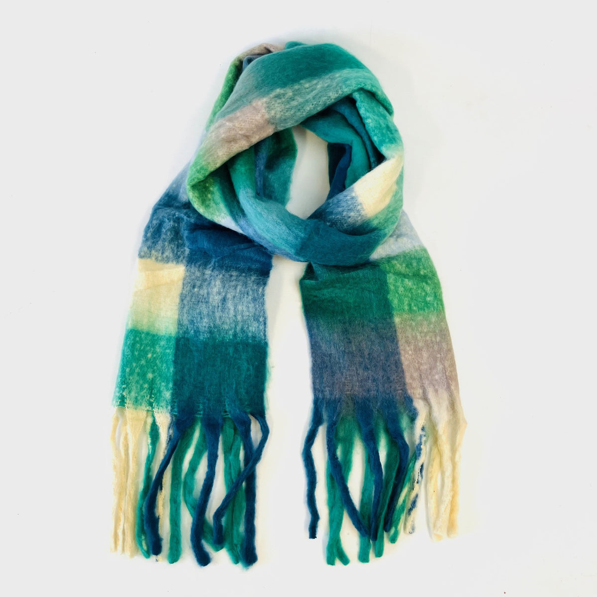 Green & Blue Block Colour Winter Scarf - Uneeka