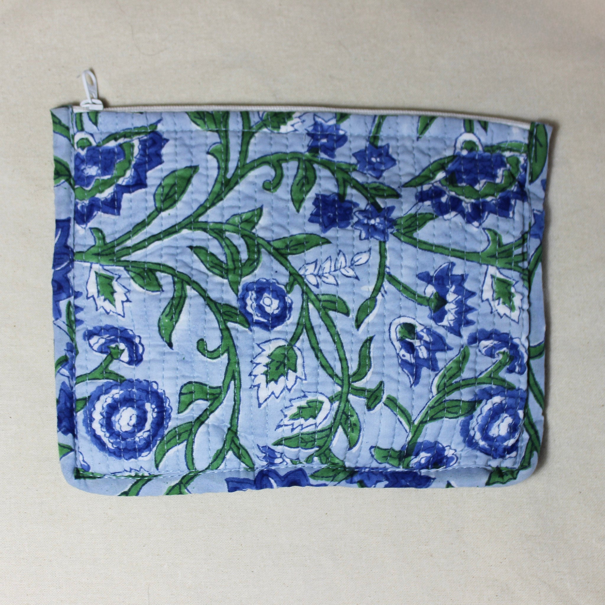 Green & Blue Floral Block Print Pouch Bag Uneeka