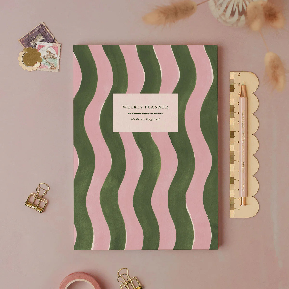 Green & Pink Wiggly Stripe Weekly Planner - SWP05 - Uneeka